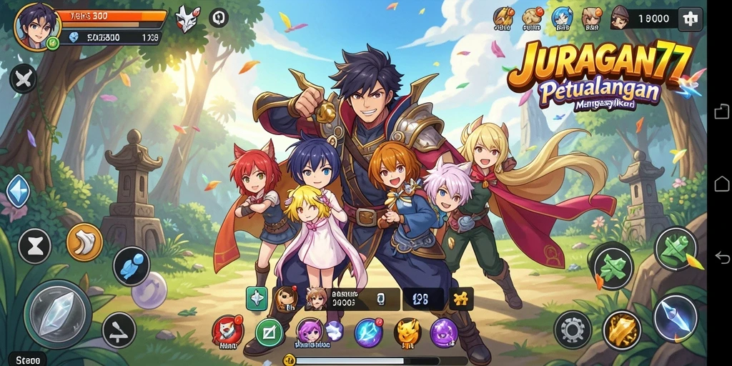 Screenshot utama JURAGAN77 yang menampilkan aksi seru karakter Anime.