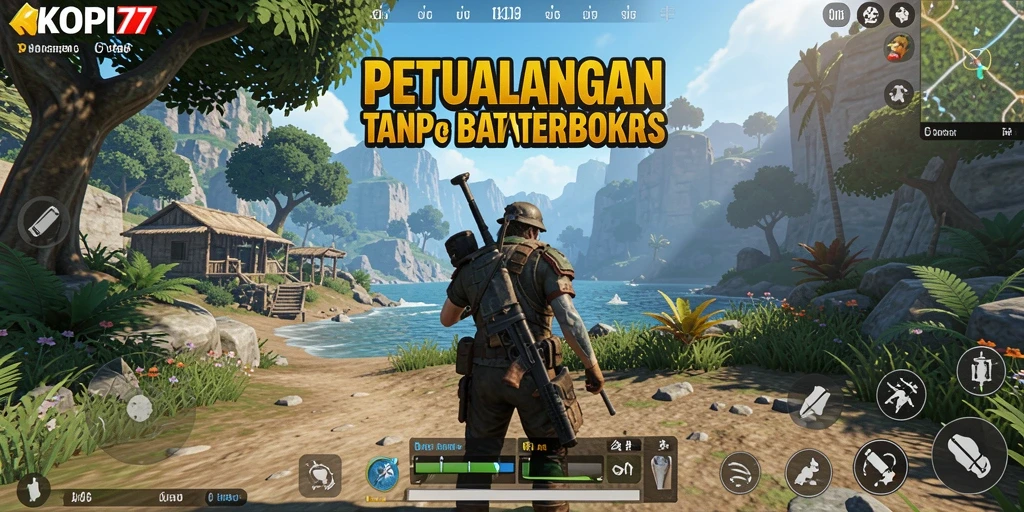 Screenshot gameplay KOPI77 menampilkan pengembaraan luas di dunia terbuka.