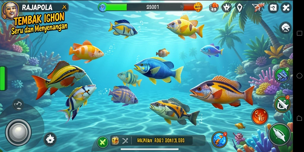 Tampilan gameplay seru RAJAPOLA saat menembak ikan.