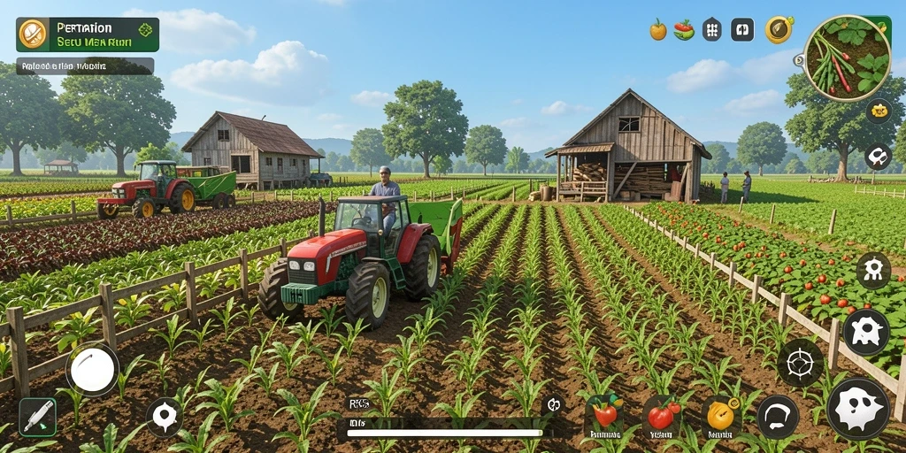 Tampilan gameplay seru dari RK55 yang menampilkan aktivitas pertanian.